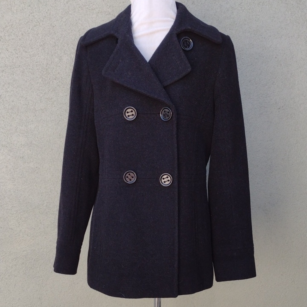 Kenneth Cole Reaction Black Wool-blend Double-breasted Peacoat Women's Large